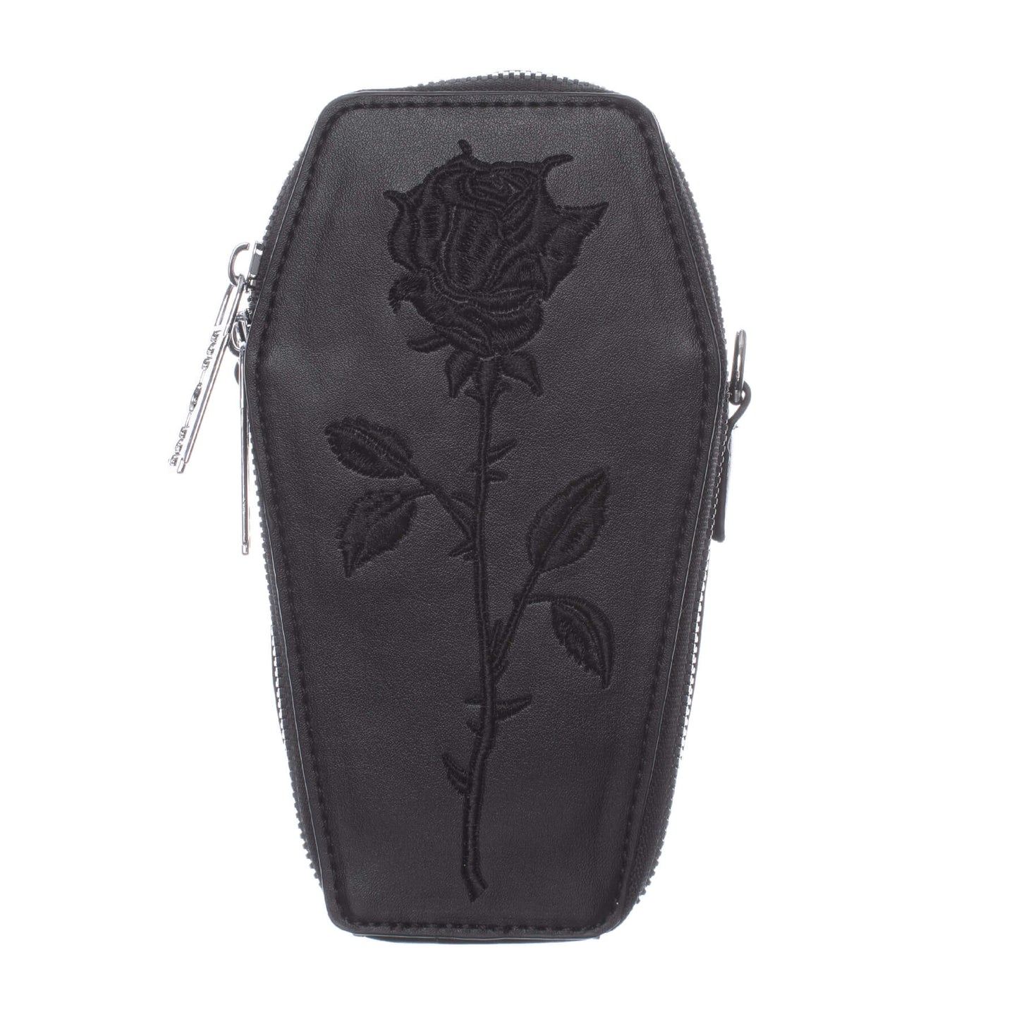 Heartless Thorne Mini Coffin Bag with Black Rose Embroidery