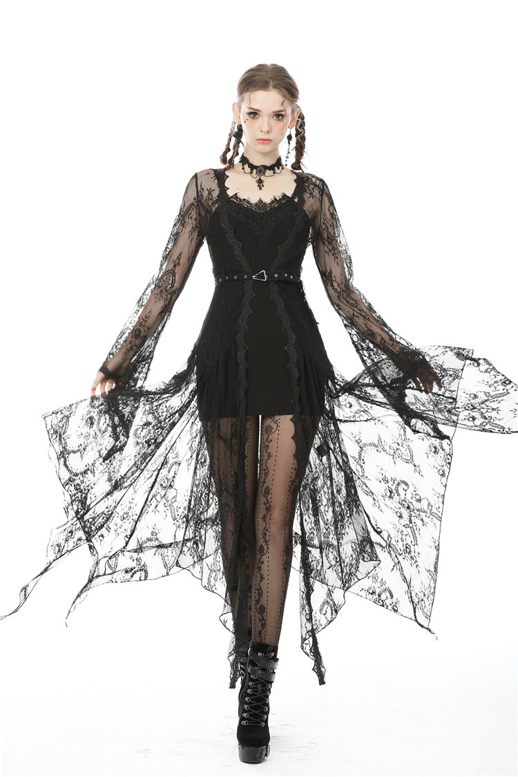 Long black 2025 lace robe