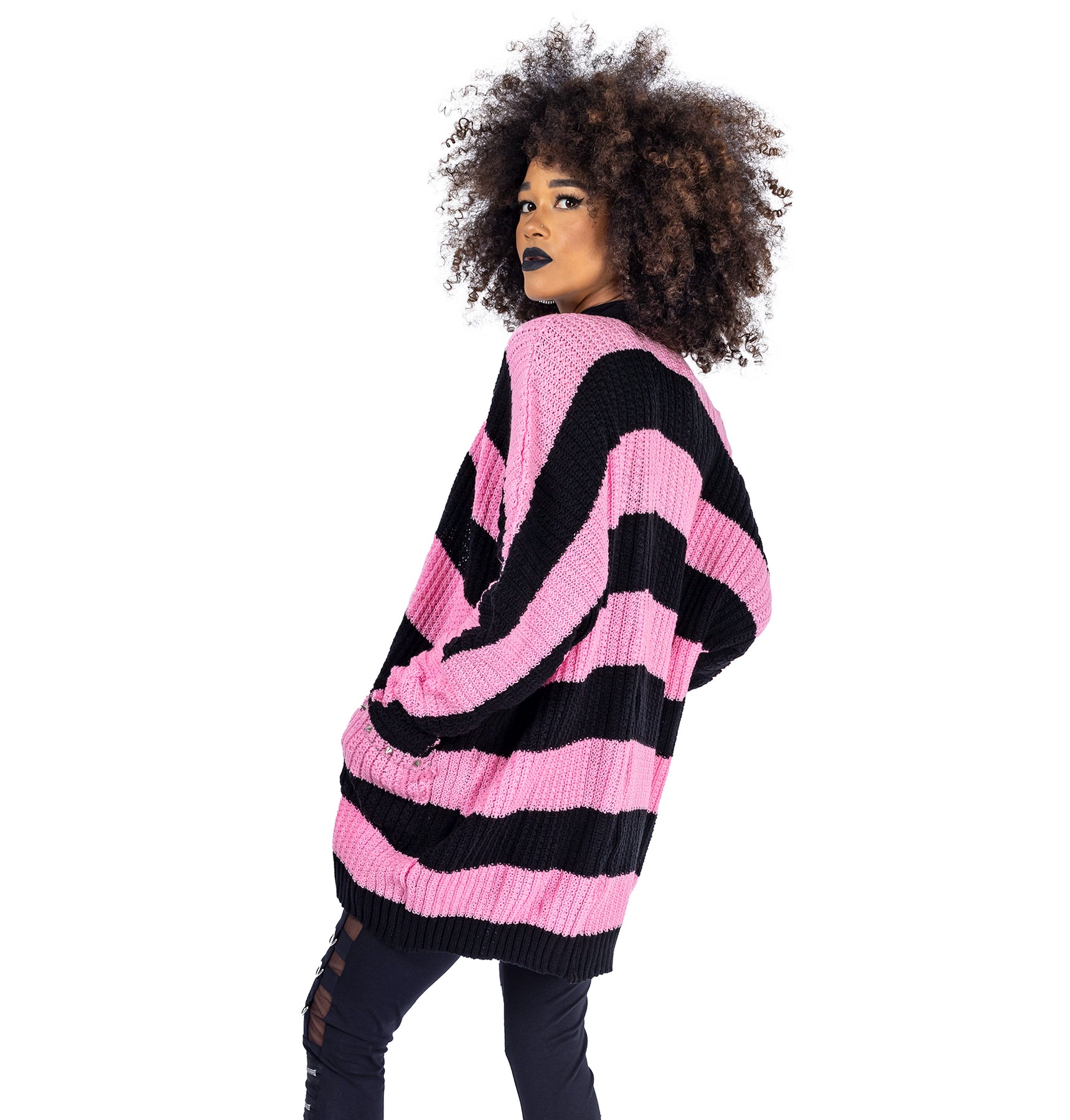 Heartless In A Daze Cardigan - Black and Pink – Kate's Clothing